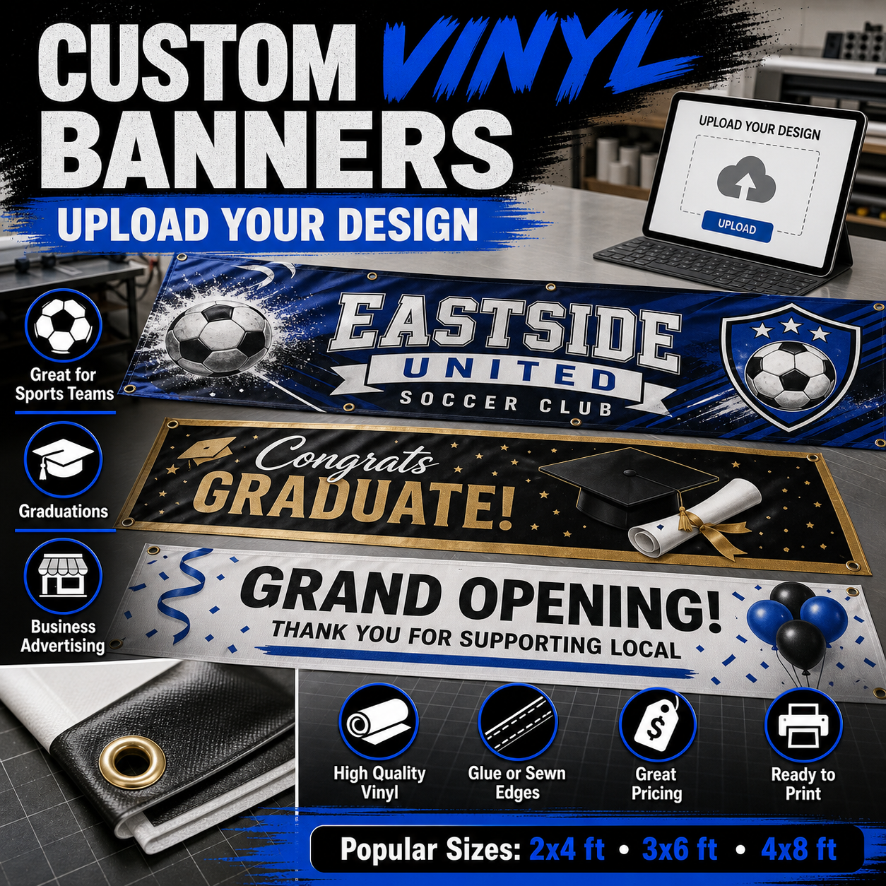 Custom vinyl banners upload your design product photo