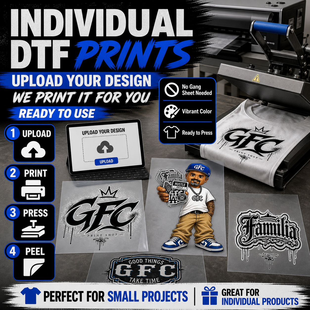 Individual DTF prints upload your design product photo